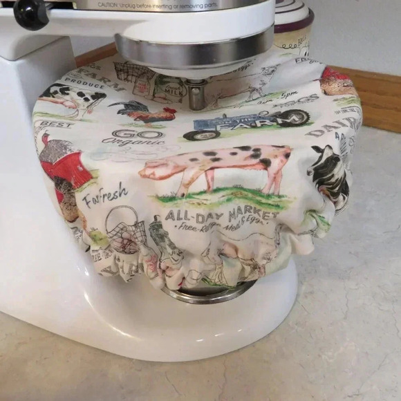 Kitchenaid Bowl Cover Reversible Farm and Blue Floral Mixer Bowl Cover - Picture 5 of 6